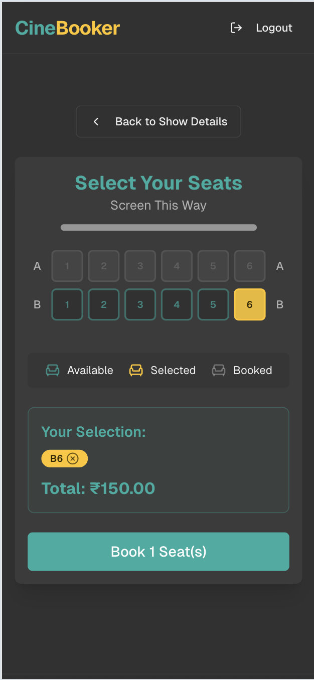 Movie Ticket Booking System - Token Generation View Layout